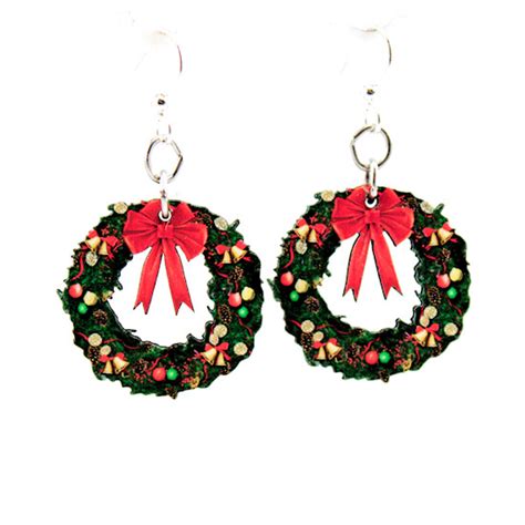 Small Christmas Wreath Earrings Made From Eco Friendly Wood