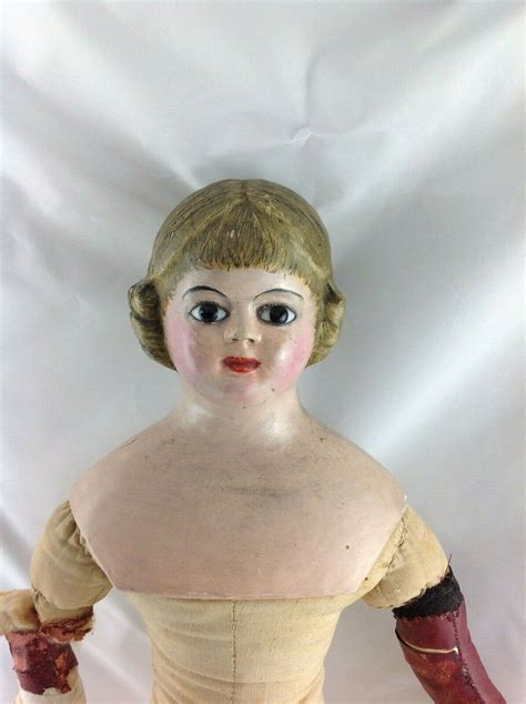 Large 24 Antique Paper Mache Composite Doll With Glass Eyes Parts Or Repair Antique Price