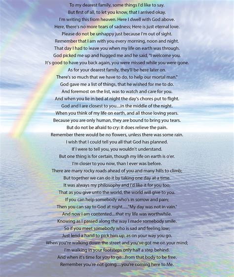 A Poem Written In Rainbow Colors On The Water With Clouds And Blue Sky