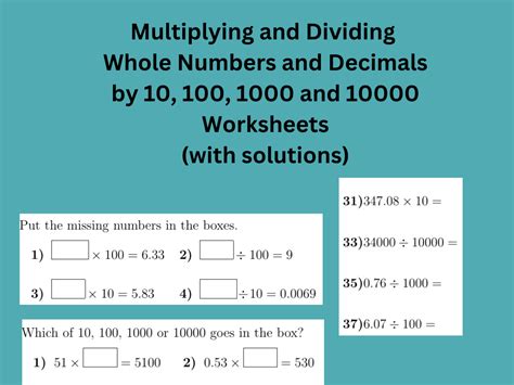 Multiplying And Dividing Whole Numbers And Decimals By 10 100 1000