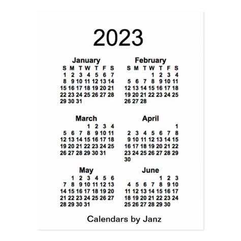 2023 White 6 Month Mini Calendar By Janz Postcard Uk