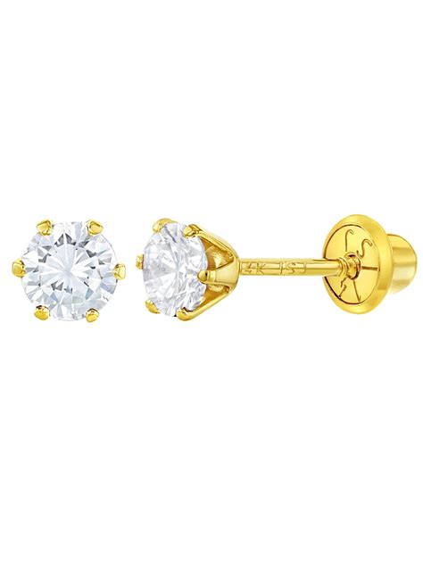 In Season Jewelry K Yellow Gold Screw Back Earrings Solitaire Round