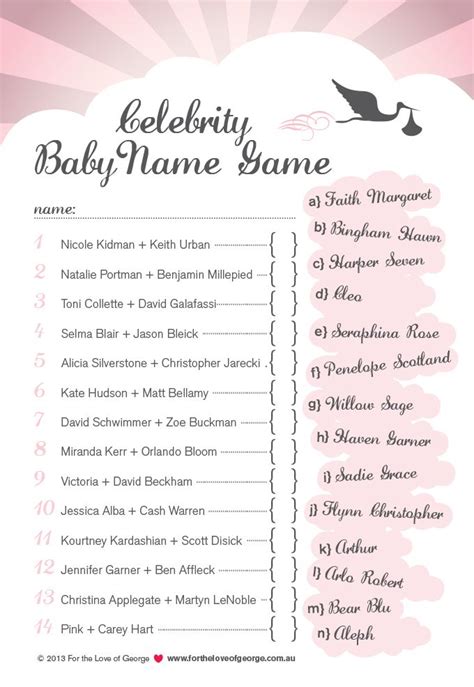 A list of celebrity baby names; Celebrity Baby Name Game - pink | Baby name game ...