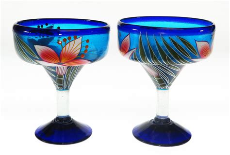 Mexican Margarita Glass 15oz Hand Painted Orchid Set Of Two