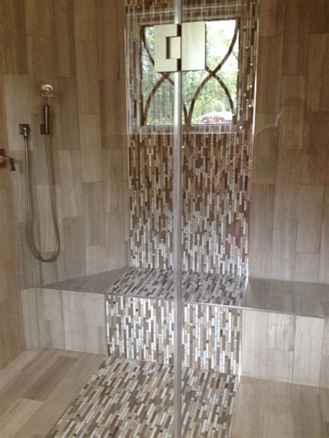 Waterfall Tile Design In The Shower Glass Tile Shower Bathroom