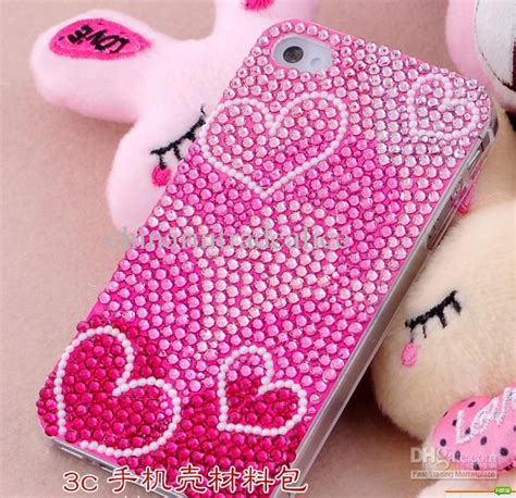 2017 3d Luxurious Pink Hearts Rhinestone Cellphone Mobile