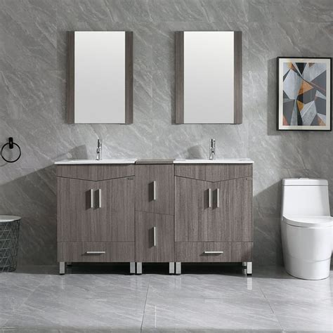 Wonline 60 Bathroom Vanity Wood Cabinet W Double White Sink Andfaucet