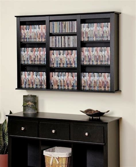 Black Finish Wood Media Storage Cabinet Cd Dvd Movie Organizer Wall