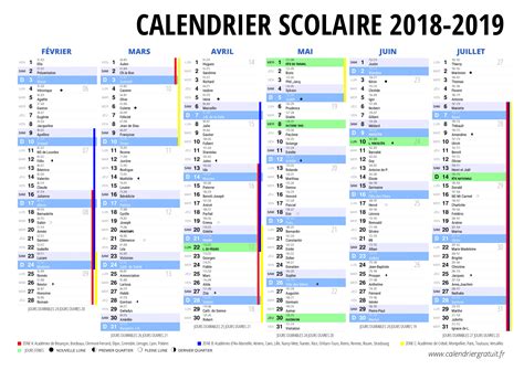 Calendrier Scolaire Pour Les Vacances 2018 2019 à Imprimer