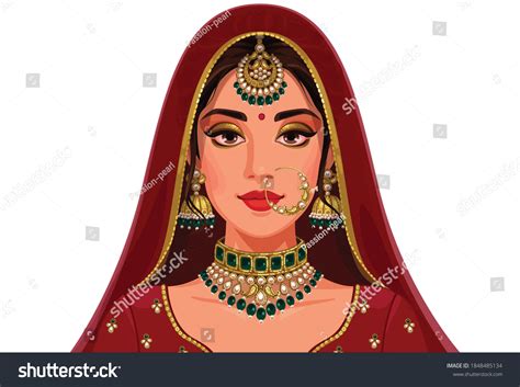 Beautiful Indian Bride Portrait Vector Illustration Stock Vector