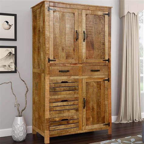 Avon Pioneer Rustic Solid Wood Tall Storage Cabinet With 5 Drawers