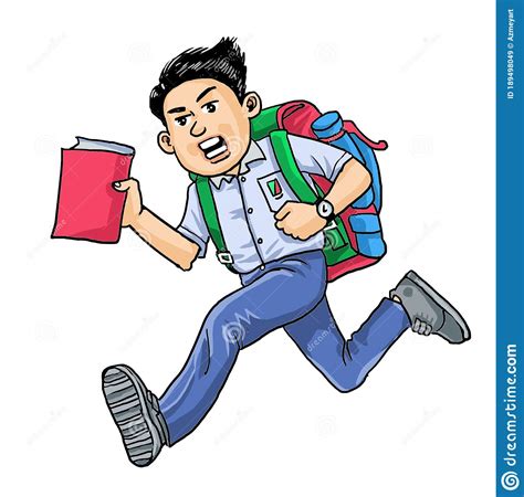 The Boy Wake Up Late And Running To The School Stock Vector