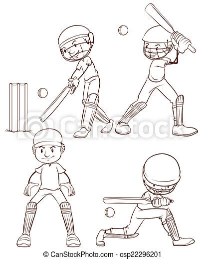 A Simple Sketch Of The Men Playing Cricket Illustration Of A Simple