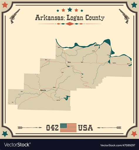 Vintage Map Of Logan County In Arkansas Usa Vector Image