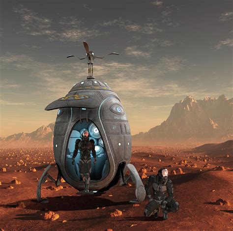 Human Spacecraft Landing On Mars Digital Art By Oliver Denker