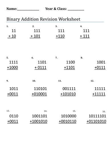 Binary Code Worksheets
