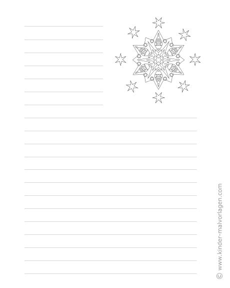 Druckvorlagen weihnachtliches briefpapier liniert mit ausmalbild. Weihnachtsbriefpapier zum Ausdrucken und Ausmalen