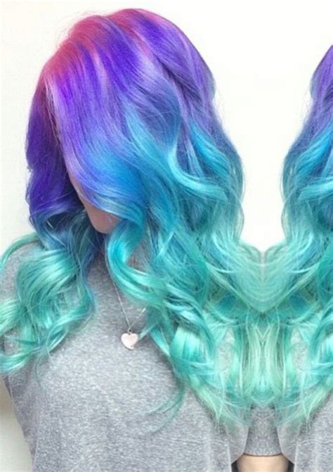 Purple Turquoise Blue Ombre Dyed Hair Hair Color Blue Cool Hair Color