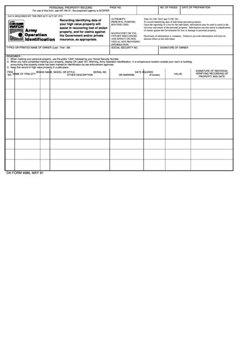 Da Form 4986 Fillable Printable Forms Free Online