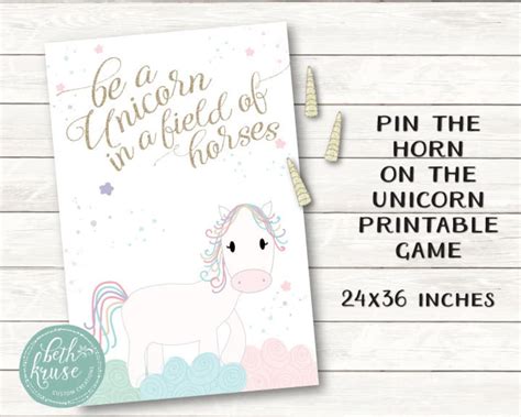 Unicorn Party Game Pin The Horn On The Unicorn Printable 24x36 Game