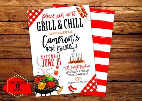Grill And Chill Invitation Barbecue Backyard Party Bbq Etsy Bbq