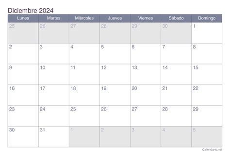 Calendario Diciembre 2024 Para Imprimir