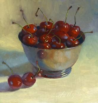 Cherries In Silver Bowl By Hall Groat Ii