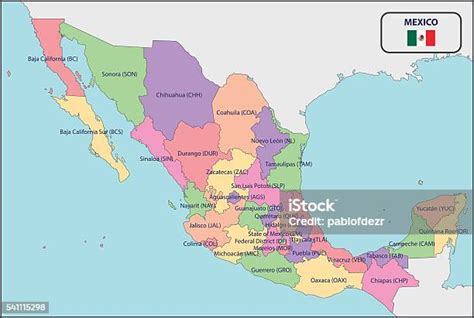 Ilustración De Mapa Político De México Con Nombres Y Más Vectores