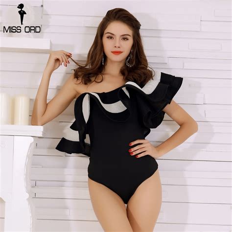 Missord 2018 Sexy One Shoulder Summer Women Stripe Romper Playsuit Bodycon Overalls Club Party