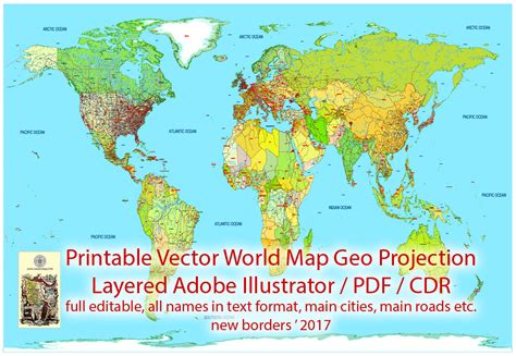 Printable Vector World Map Political Updated 2017 With New