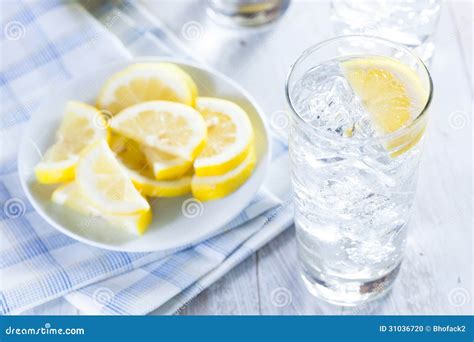 Refreshing Ice Cold Water With Lemon Stock Photo Image Of Water