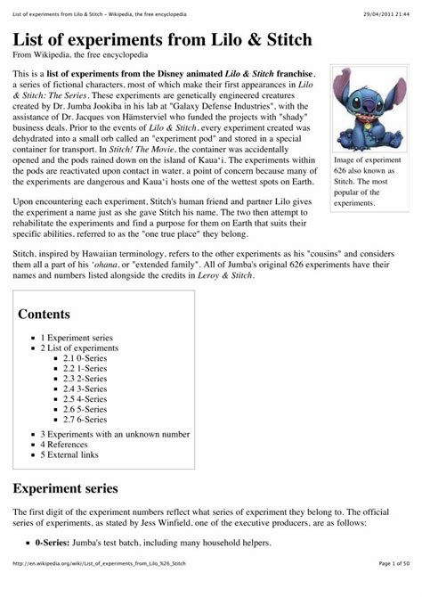 Pdf List Of Experiments From Lilo And Stitch Wikipedia The Free