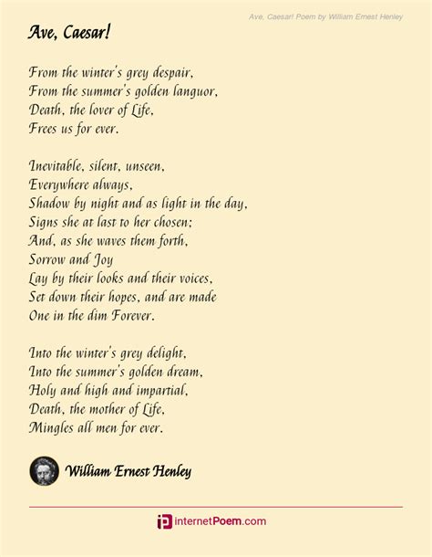 Ave Caesar Poem By William Ernest Henley