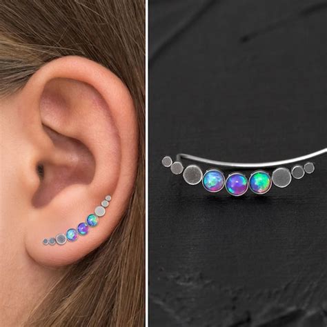 Surgical Steel Ear Crawler Earrings Opal Climber Earrings Etsy