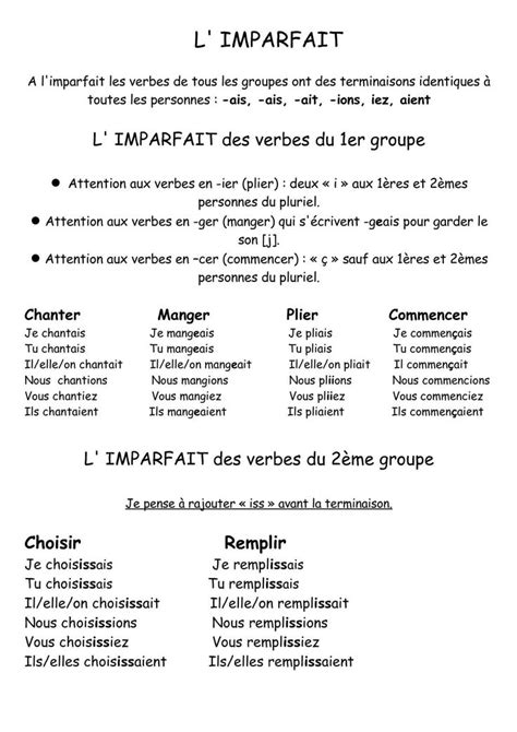 Cycle 3 Conjugaison Imparfait Cours Useful French Phrases