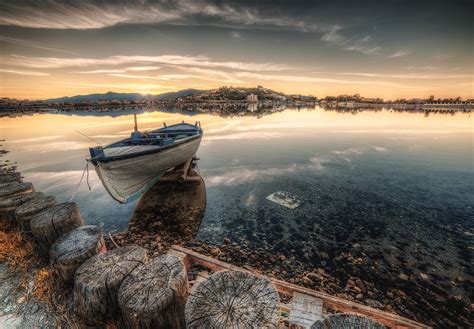 White Canoe Boat Boat Sea Water Wood Hd Wallpaper Wallpaper Flare