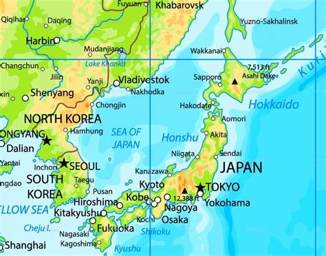 Map japan ezilon physical osaka philippines tokyo kyoto yamagata capital showing nagasaki. Sea of Japan physical map