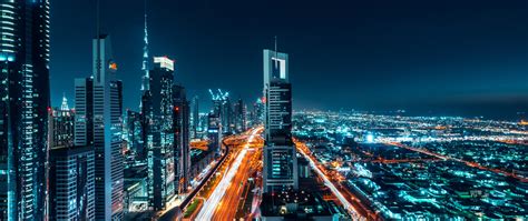 Download 2560x1080 Wallpaper Dubai City Buildings Cityscape Night Dual Wide Widescreen