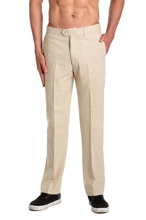 Tan Linen Dress Pants For Men Solid Color Pants