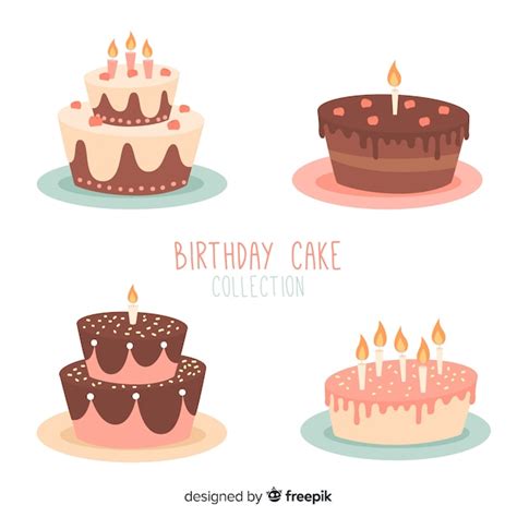 Free Vector Hand Drawn Birthday Cake Set
