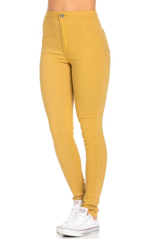 Super High Waisted Stretchy Skinny Jeans Mustard