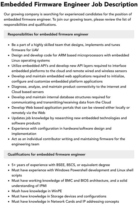 Embedded Firmware Engineer Job Description Velvet Jobs