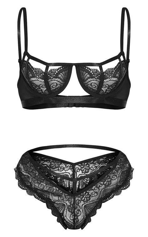 Black Scallop Lace Underwired Lingerie Set Prettylittlething Aus