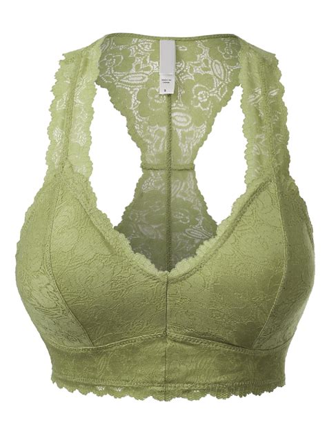 Mixmatchy Mixmatchy Womens Stretchy Floral Lace Bralette Padded Breathable Deep V Sexy