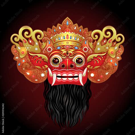 Barong Traditional Ritual Balinese Mask Vector Color Illustration In