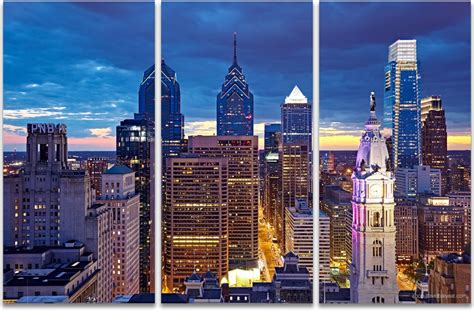 Liberty Philadelphia Skyline 3 Panel Artwork David Balyeat