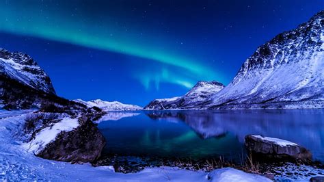 Landscape Polar Lights Mountain Arctic Water Aurora Borealis