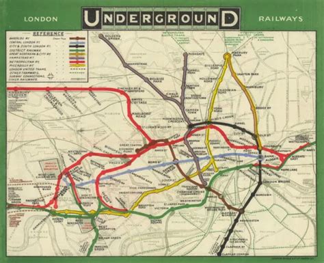 London Underground Railways Tube Network Map 1908 Old Antique Plan
