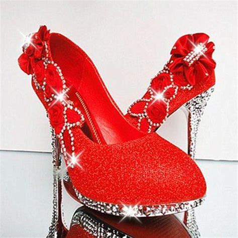 2015 Red Luxury Bling Women Pumps 10cm High Heels Wedding Shoes