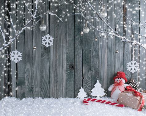 Hot Sale Fox Snowman Winter Wood Wall Christmas Vinyl Backdrop